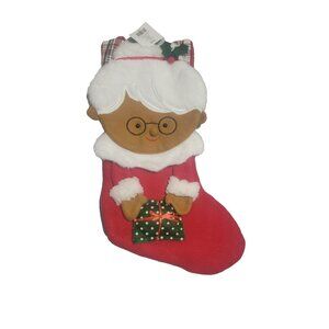Mrs. Claus Christmas Stocking Plush Face Holiday Mantel Décor Cute Gift 20"